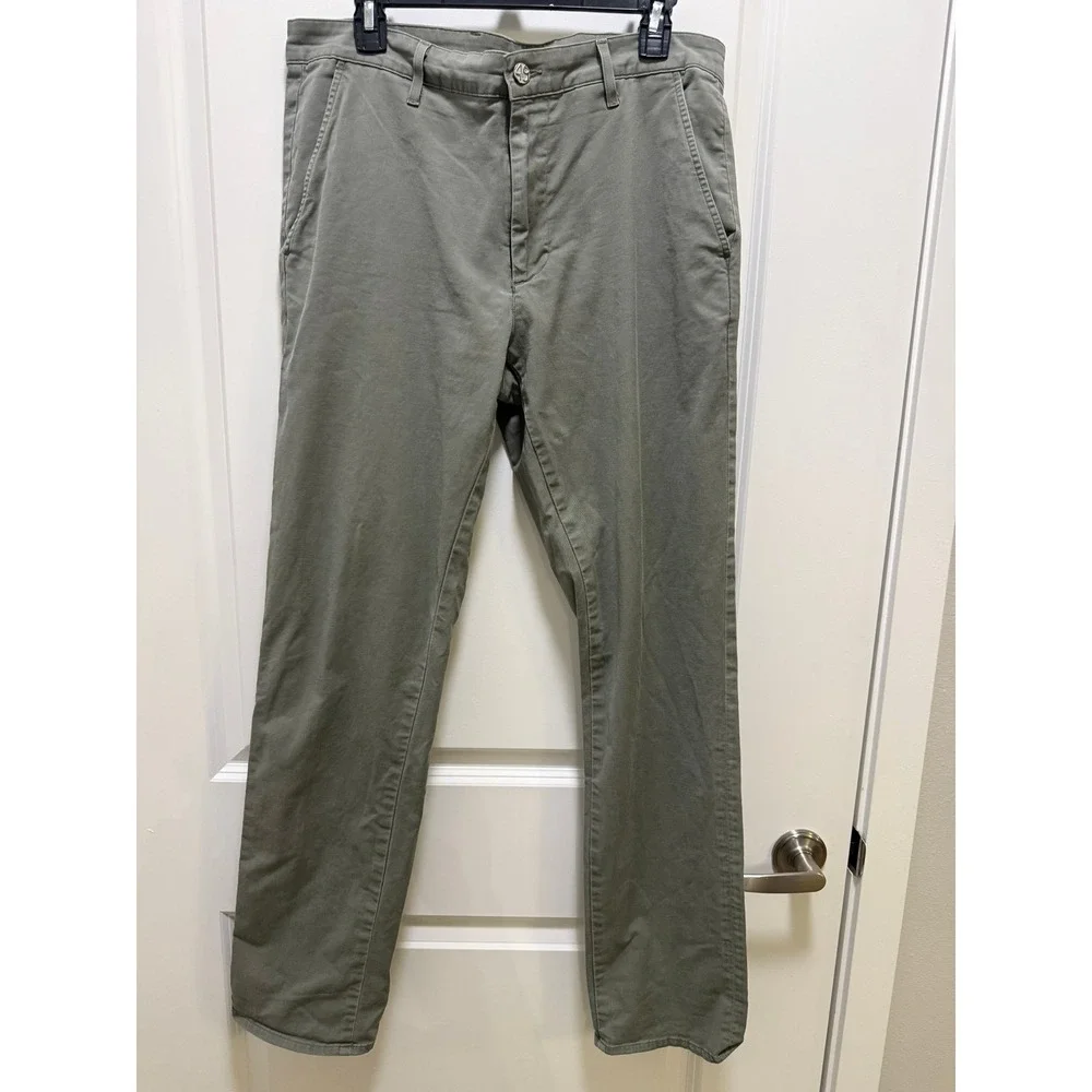AG Adriano Goldschmied Men Slim Khaki Pants Sage Green Stretch Twill 34 Made USA